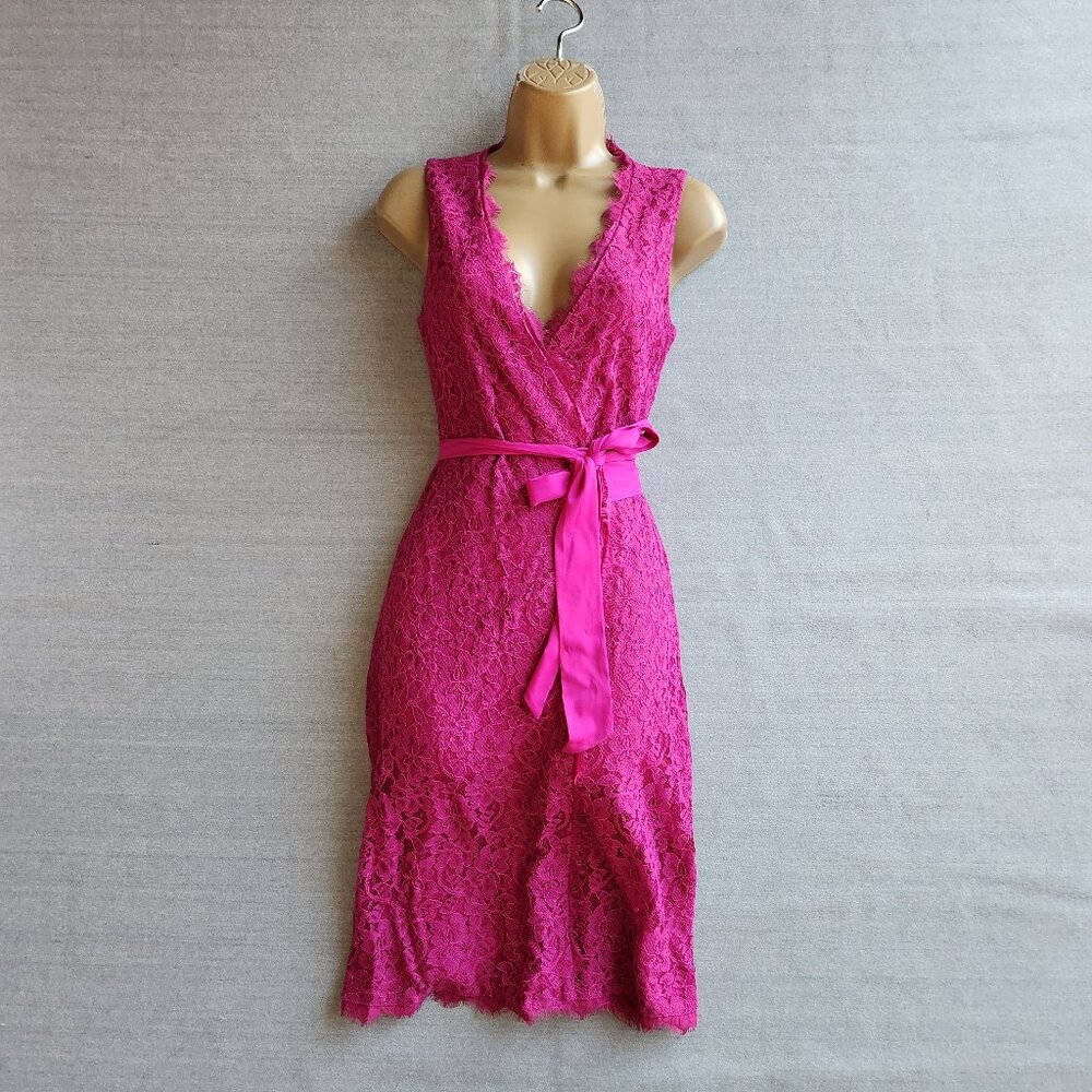 Diane Von Furstenberg Julianna Lace Evening Wrap Dress Sleeveless Pink - Picture 4 of 14